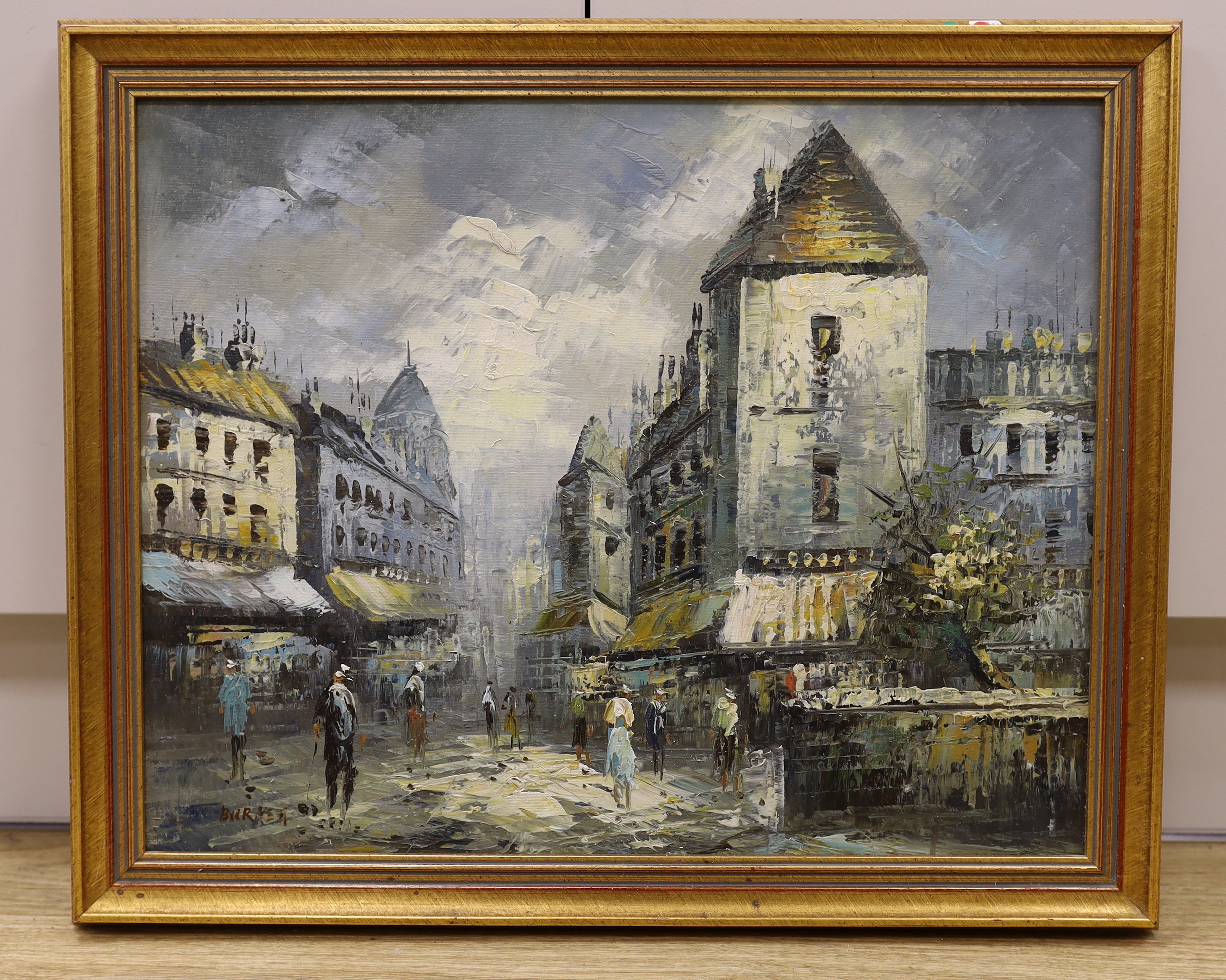 Caroline Burnett (1877-1950), impressionist impasto oil on canvas, Parisian street scene with figures, signed, 50 x 39cm